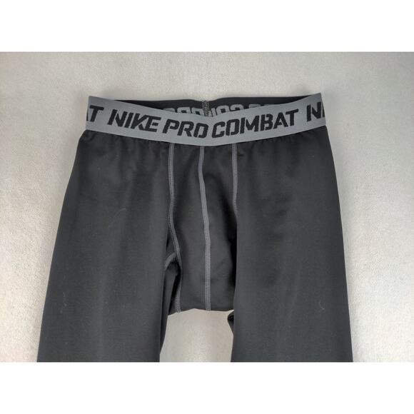 Boys Nike Pro Combat Athletic Compression Pants Size L Black White Swoosh Logo - Picture 3 of 12